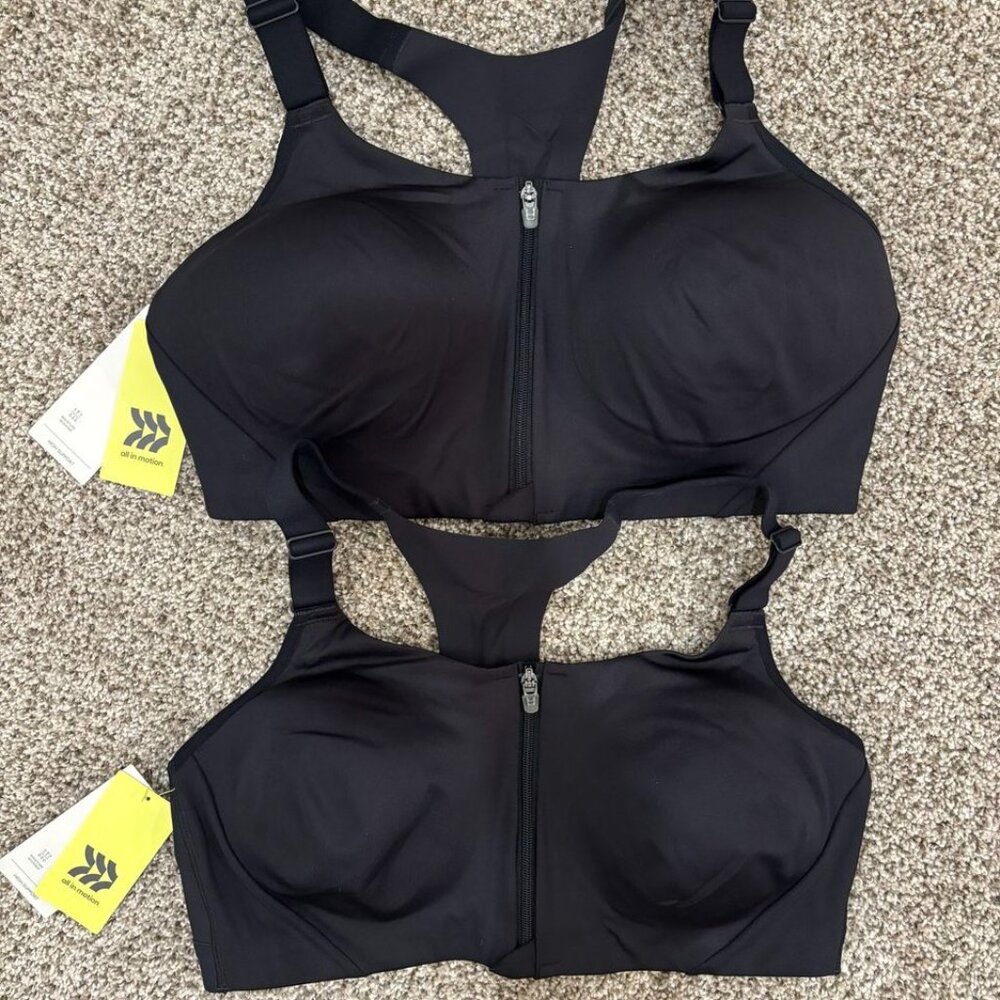 All in Motion High Support Mesh Back Zip-Front Bra - Black NWT